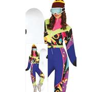 FIESTAS GUIRCA Traje de Esquí Retro Disfraz Mujer - Colorido Traje de Esquí Años 80 Mono Divertido Disfraz Mujer - Snowboarder Esquiador Años 90 Traje de Nieve Mujer Talla M