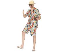 FIESTAS GUIRCA Traje de fiesta para chico playero Mallorca, traje hawaiano, incluye camisa hawaiana colorida y pantalones cortos - Ibiza Mallorca turística disfraz para hombre, carnaval, talla L 52-54
