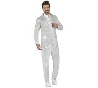 FIESTAS GUIRCA Traje Plata Metálico Disfraz Hombre - Traje y Corbata Disfraz Divertido Hombre - Disfraz de Hombre Plata Brillante Talla M