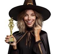 FIESTAS GUIRCA | Trofeo Premio Mejor Disfraz Brujita (22 cm) - Decoración de Halloween y Fiestas de Disfraces - Ideal para Conncursos de Disfraces de Bruja y Celebraciones - Oro y Negro