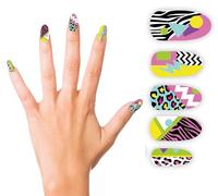 FIESTAS GUIRCA | Uñas Postizas 80s con Pegamento (10 Uds) - Accesorio de Maquillaje para Disfraz de Fiesta de los Años 80 - Ideal para Carnaval y Celebraciones Retro - Mujer Adulta - Multicolor