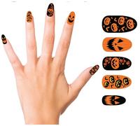 FIESTAS GUIRCA | Uñas Postizas Calabaza con Adhesivo - Accesorio de Maquillaje para Fiestas de Halloween y Carnaval - Ideal para Mujer Adulta - Multicolor