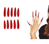 FIESTAS GUIRCA | Uñas Postizas Rojas con Adhesivo - (Set de 12 Uñas) para Maquillaje de Disfraces de Diablos y Demonios - Ideal para Halloween, Carnaval y Fiestas de Terror - Rojo
