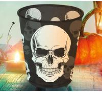 FIESTAS GUIRCA | Vaso Calavera Reutilizable (9x10 cm) - Decoración de Mesa para Fiestas de Payasos y Halloween - Ideal para Celebraciones y Eventos - Plástico Negro y Blanco