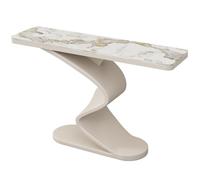 FIEUOGA Mesa Consola Media Luna Efecto Mármol, Mesa de Entrada Estrecha con Base Metálica, Mesa Consola Larga para Pasillo o Detrás del Sofá, Mueble Auxiliar para Salón(Off-White A,L100CM/39IN)