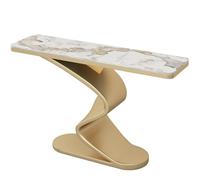 FIEUOGA Mesa Consola Media Luna Efecto Mármol, Mesa de Entrada Estrecha con Base Metálica, Mesa Consola Larga para Pasillo o Detrás del Sofá, Mueble Auxiliar para Salón(Gold A,L150CM/59IN)