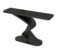 FIEUOGA Mesa Consola Media Luna Efecto Mármol, Mesa de Entrada Estrecha con Base Metálica, Mesa Consola Larga para Pasillo o Detrás del Sofá, Mueble Auxiliar para Salón(Black C,L100CM/39IN)