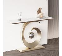 FIEUOGA Mesa Consola Moderna Rectangular Efecto Mármol, Mesa de Entrada Estrecha para Recibidor, Mesa Larga Detrás del Sofá, Mesa Auxiliar Estrecha para Salón y Pasillo(Gold b,L80CM/31IN)