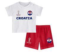 FIFA Conjunto de camiseta y pantalones cortos oficiales 2022 de Croacia, camiseta y pantalones cortos de campaña unisex para niños, talla L, edad 4