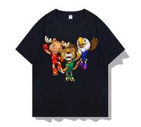 FIFA World Cup Mascot Characters - Camiseta de manga corta con diseño de alce, leopardo y águila, Negro, S
