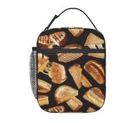 fifbird Bolsa de almuerzo con estampado de sándwiches de queso, reutilizable, lonchera aislada con bolsa de malla para escuela, viajes, picnic
