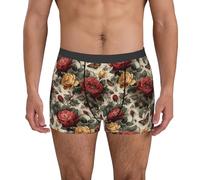 fifbird Calzoncillos tipo bóxer para hombre, diseño de animales de safari, suaves, transpirables, con cinturón elástico, Rosas y mariposas, XXL