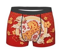 fifbird Calzoncillos tipo bóxer para hombre, diseño de caballo de Año Nuevo 2026, transpirable, corto, suave, elástico, con cinturón elástico, Feliz año nuevo chino 2026 The Horse 2, XXL