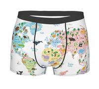 fifbird Calzoncillos tipo bóxer para hombre, diseño de mapa de animales del mundo, suaves, ropa interior para hombre, Multicolor, XL