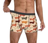 fifbird Calzoncillos tipo bóxer transpirables para hombre, diseño de perro salchicha con dibujos animados, 1 paquete de calzoncillos con cintura y cinturón elástico, Multicolor, XL