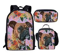 fifbird Conjunto de mochila para niñas con bolsa de almuerzo, estuche para lápices, 3 en 1, lindo animal, bolsa escolar primaria, bolsa de libros para niños, juego de mochila resistente, Boxer para