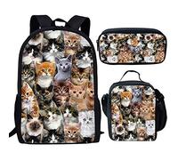 fifbird Conjunto de mochila para niñas con bolsa de almuerzo, estuche para lápices, 3 en 1, lindo animal, bolsa escolar primaria, bolsa de libros para niños, juego de mochila resistente, Gato gatito,
