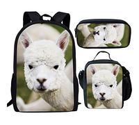 fifbird Conjunto de mochila para niñas con bolsa de almuerzo, estuche para lápices, 3 en 1, lindo animal, bolsa escolar primaria, bolsa de libros para niños, juego de mochila resistente, Llama linda,