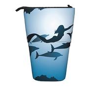 fifbird Estuche elegante Mer-Maid con diseño de delfín, océano, animales, acuarela, creativo, para estudiantes, papelería, portátil, soporte para lápices, organizador de papelería de gran capacidad,