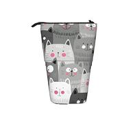 fifbird Estuche para lápices con diseño de gato, diseño de gato, color gris, blanco, tímido, soporte para lápices, gran capacidad, para adolescentes, estudiantes, papelería, estuche duradero para