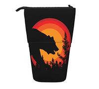 fifbird Estuche para lápices, diseño de silueta de oso negro en rojo, naranja, amarillo, sol, estudiantes, papelería, bolsa telescópica, bolsa de cosméticos personalizada, multicolor, Talla única,