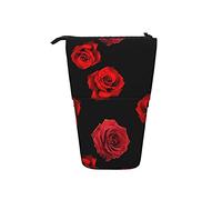 fifbird Estuche telescópico para lápices, estuche organizador de lápices con rosas rojas dispersas en negro, multicolor, Talla única, Estuche telescópico
