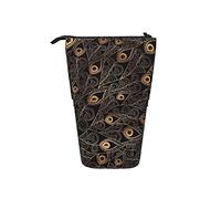 fifbird Estuche telescópico para lápices, soporte de plumas de pavo real dorado y negro con cremallera, bolsa de maquillaje, bolsa para lápices, multicolor, Talla única, Estuche telescópico