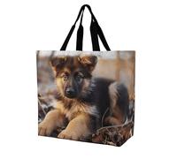 fifbird Groceries - Bolsa de mano unisex con estampado de cachorro de pastor alemán, bolsa de compras, bolsa de hombro plegable y reutilizable, 40 x 40 x 16 cm, cachorro de pastor alemán, 40 x 40 x 16