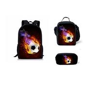 fifbird Juego de 3 mochilas escolares de dinosaurio T-rex para niños, mochila de lona con lonchera y estuche para lápices para adolescentes y hombres, mochila grande, Fire Ball-2, Talla única,