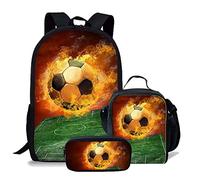 fifbird Juego de 3 mochilas escolares de dinosaurio T-rex para niños, mochila de lona con lonchera y estuche para lápices para adolescentes y hombres, mochila grande, Fire Ball-3, Talla única,