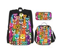 fifbird Juego de mochila 3 en 1 con fiambrera, estuche para lápices, elegante y duradero juego de mochila escolar - Flamingo, Perros, Talla única, Mochilas de día