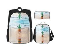 fifbird Juego de mochila 3 en 1 con fiambrera, estuche para lápices, elegante y duradero juego de mochila escolar - Piña junto al mar, Piña por Th, Talla única, Mochilas de día