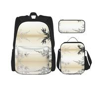fifbird Juego de mochila 3 en 1 con fiambrera, estuche para lápices, elegante y duradero juego de mochila escolar - Piña junto al mar, Bambú y Cher, Talla única, Mochilas de día