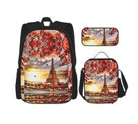 fifbird Juego de mochila 3 en 1 con fiambrera, estuche para lápices, elegante y duradero juego de mochila escolar - Spirit of The, Paris Tower Wit, Talla única, Mochilas de día