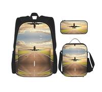 fifbird Juego de mochila 3 en 1 con fiambrera, estuche para lápices, elegante y duradero juego de mochila escolar - Piña junto al mar, Avión, Talla única, Mochilas de día