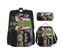 fifbird Juego de mochila 3 en 1 con fiambrera, estuche para lápices, elegante y duradero juego de mochila escolar - Piña junto al mar, Pastizal de vaca, Talla única, Mochilas de día