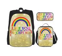 fifbird LGBTQ - Juego de mochila gay bisexual Ally Pride de 3 piezas, kit de mochila de bolsa de almuerzo, estuche para lápices, gran capacidad, Multi58, Talla única, Mochilas de día