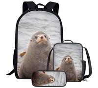 fifbird Mochila de pavo real con lonchera para niños y niñas, mochila de 17 pulgadas, juego de 3 piezas de suministros escolares económicos, León del Mar, Talla única, Mochilas de día