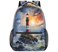 fifbird Mochila unisex con diseño de faro, pintura artística, mochila para libros, mochila escolar grande y ligera para hombres, mujeres, estudiantes, mochila escolar