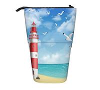 fifbird Portalápices de pie, bonito faro, blanco, gaviotas voladoras, verano, playa, acuarela, vertical, portátil, bolsa de maquillaje ligera, multicolor, Talla única, Estuche telescópico
