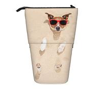 fifbird Portalápices de pie con diseño de perro tumbado en la arena, lindo animal con estampado de verano, playa, bolsa de cosméticos, estuche telescópico de gran capacidad, estuche ligero,