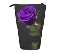 fifbird Portalápices de pie con hermoso fondo morado y negro con estampado de flores, estuche vertical de gran capacidad, bolsa telescópica, organizador de papelería personalizado, multicolor, Talla