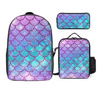 fifbird Rainbow Mermaid Scale - Juego de mochila de 3 piezas, bolsa de almuerzo, estuche para lápices, gran capacidad, Sirena arcoíris, Talla única, Mochilas de día
