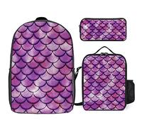 fifbird Rainbow Mermaid Scale - Juego de mochila de 3 piezas, bolsa de almuerzo, estuche para lápices, gran capacidad, Sirena arcoíris, Talla única, Mochilas de día