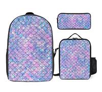 fifbird Rainbow Mermaid Scale - Juego de mochila de 3 piezas, bolsa de almuerzo, estuche para lápices, gran capacidad, Sirena arcoíris, Talla única, Mochilas de día
