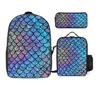 fifbird Rainbow Mermaid Scale - Juego de mochila de 3 piezas, bolsa de almuerzo, estuche para lápices, gran capacidad, Sirena arcoíris, Talla única, Mochilas de día