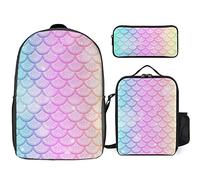 fifbird Rainbow Mermaid Scale - Juego de mochila de 3 piezas, bolsa de almuerzo, estuche para lápices, gran capacidad, Sirena arcoíris, Talla única, Mochilas de día