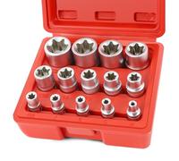 FIFIBANG Juego de 14 llaves E-Torx Star E4, E5, E6, E7, E8, E10, E11, E12, E14, E16, E18, E20, E22, E24, Torx de 1/2", 1/4", 3/8" con caja de almacenamiento (rojo)