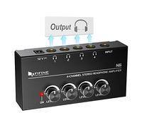 FIFINE - Amplificador de auriculares estéreo de metal de 4 canales, mini divisor de auriculares con adaptador de corriente, salida de auriculares TRS equilibrada de 4 cuartos de pulgada y entrada de