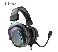 FIFINE Auriculares para juegos USB con sonido envolvente 7,1/control de línea/modo 3EQ, auriculares RGB con micrófono, Plug and Play, para PC/PS5 -H6 H6P